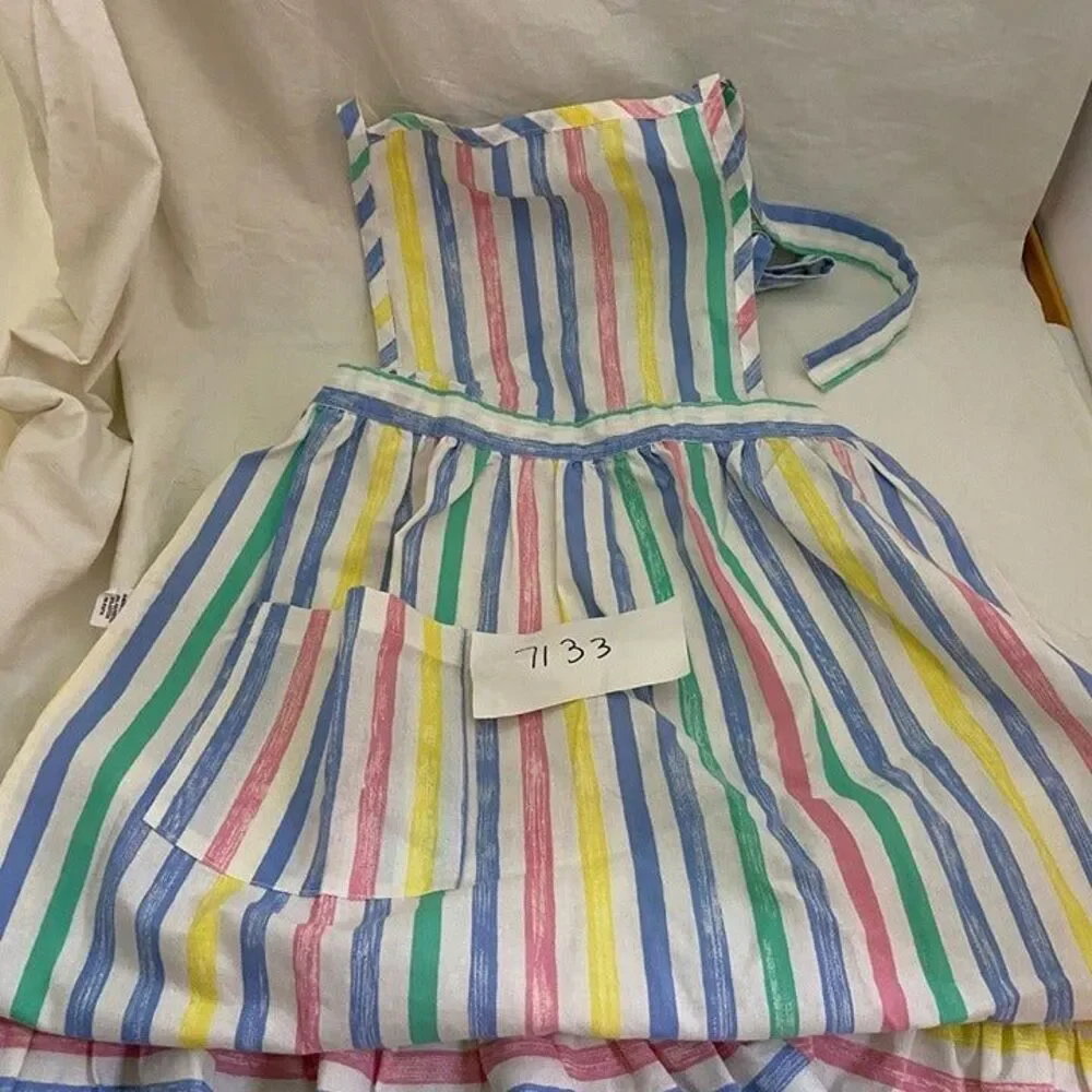 #7133 Pastel Striped BIB CHEF Apron 40 long 15 front waist